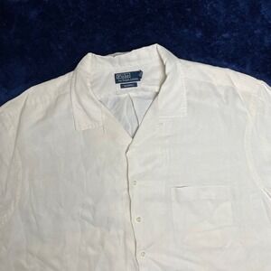Polo Ralph Lauren Caldwell Linen Silk Camp Shirt Orange Pony Mens 3XB Cream